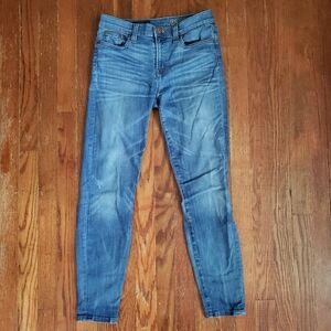 J Crew Toothpick Jeans Size 28 Blue Denim Skinny Distressed Flaws